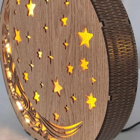 Drevená stolová lampa Mesiac a hviezdy | AURA: HDF - Orech 20 cm 4794-115288 LED0612