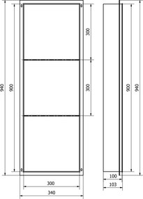 Zápustná polica pod omietku Mexen X-Wall-NR 30x90 cm - čierna, 1971903010S