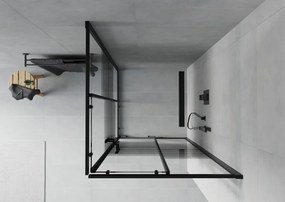 Mexen Rio, štvorcový sprchovací kút s posuvnými dverami 80(dvere) x 80(dvere) x 190 cm, 6mm číre sklo s pásikmi, čierny profil, 860-080-080-70-20