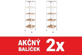 Akcia 2x Regál 183x40x40 cm lakovaný 5-policový, nosnosť 1000 kg, RIVET - biely - 2ks