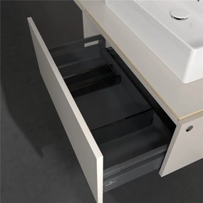 VILLEROY &amp; BOCH Legato závesná skrinka pod umývadlo na dosku (umývadlo v strede), 1 zásuvka, s LED osvetlením, 800 x 500 x 380 mm, Soft Grey, B601L0VK