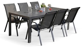 TEXIM Záhradná jedálenská zostava - stôl VIKING XL + 6x stolička RAMADA, hliník + umelé drevo / oceľ + textil
