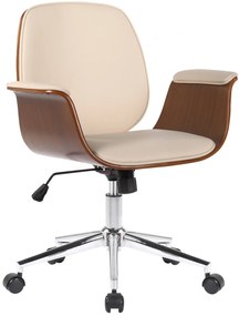 Design-Shop Kancelárska stolička Kemberg - koženka, drevo orech - Krémová