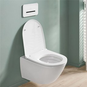 VILLEROY &amp; BOCH Universo TwistFlush Combi-Pack, závesné WC s TwistFlush + WC sedátko s poklopom SlimSeat Line, s QuickRelease a Softclosing, biela alpská, s povrchom CeramicPlus, 4670T9R1