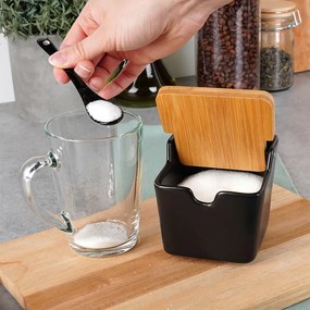 VILDE Čierna keramická cukornička s bambusovým vekom a lyžičkou, 250ml VILDE, hranatá
