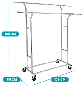 Nastaviteľný stojan na oblečenie s nastaviteľnou výškou a šírkou, strieborný