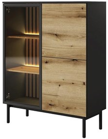 Vitrína Lang B nízka +LED čierna/dub Evoke