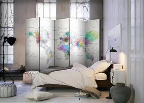 Paraván - Room divider – White-colorful world map Veľkosť: 225x172, Verzia: Jednostranný