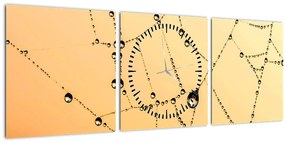 Obraz orosenej pavučiny (s hodinami) (90x30 cm)