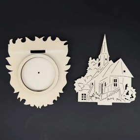 AMADEA Drevený svietnik kostol, 10 cm
