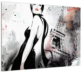 Sklenený obraz - Lady a Eiffelova veža (70x50 cm)