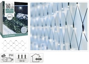 Vonkajšia svetelná sieť, 200x100 cm, 160 LED, studená biela, IP44, 2 m