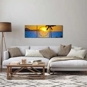 Obraz - Západ slnka nad morom (s hodinami) (90x30 cm)