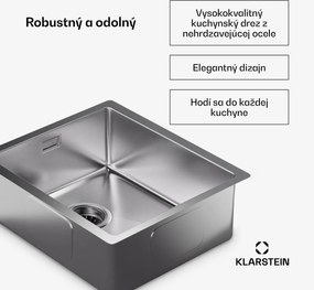 Klarstein TitanSteel Kuchynský drez 45 x 39 cm (DxŠ) s povrchom odolný voči hrdzi, poškriabaniu a teplu