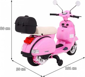 Ramiz Elektrický skúter Vespa pre deti ružový + pomocné kolieska + audio + ekokoža + EVA + plynulý štart