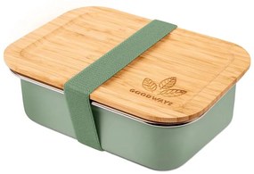 Zelený nerezový desiatový box s bambusovým viečkom - 800ml/ 17*12,5*6,5cm