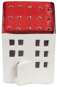 Bielo-červená dekorácia porcelánový domček - 8*7*12 cm