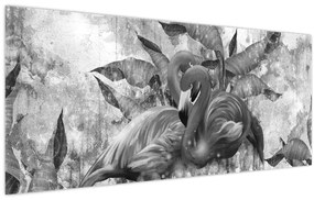 Obraz - Plameniaky graffiti (120x50 cm)