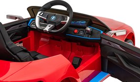 Ramiz Elektrické autíčko BMW i4 pre deti červené + diaľkové ovládanie + EVA + ekokoža + LED audio + pomalý štart