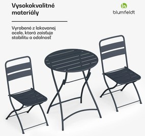 Blumfeldt RetroChic záhradný set, 1 stôl + 2 stoličky, 60 cm, skladacie, potiahnutý, odolný voči poveternostným vplyvom