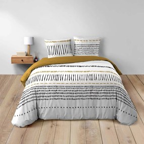 Bavlnené obliečky na dvojlôžko/predĺžené v horčicovej farbe/bielej 240x220 cm Chicago – douceur d'intérieur