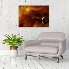 Sklenený obraz - Planéty s hmlovinou (70x50 cm)