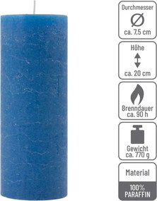 Modrá parafínová sviečka rustikálna 20 cm, 90 h, sada 4 ks