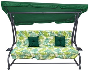 Záhradná hojdačka so strieškou, skladacia 2x1 so vzorom palmových listov