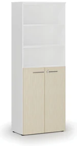 Kombinovaná kancelárska skriňa PRIMO WHITE, dvere na 3 poschodia, 800 x 420 x 2128 mm, biela/breza