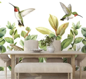Samolepiaca tapeta kolibríky a listy