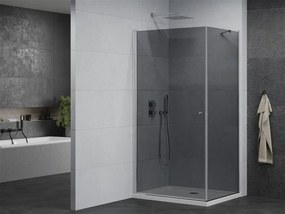 Mexen Pretoria, sprchovací kút 70 (dvere) x 100 (stena) cm, 6mm šedé sklo, chrómový profil + biela sprchová vanička, 852-070-100-01-40-4010