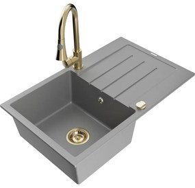 Mexen Bruno, 1-komorový granitový drez 795x495x200 mm a drezová batéria Elia, šedá, 6513-71-670101-50