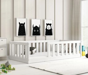 Detská Montessori posteľ z masívu borovice BELLA 160x80 cm - biela