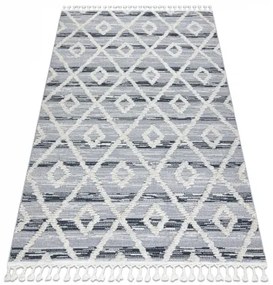 Koberec SEVILLA Z555A mreža, diamanty šedá / biely - strapce, Labyrint-Grécky vzor, Berber, Maroko, Shaggy Veľkosť: 200x290 cm