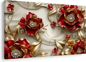 Obraz - 3D Červeno-zlaté kvety (90x60 cm)
