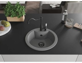 Mexen Diego, granitový drez 488x488x167 mm, 1-komorový a drezová batéria Carla, šedá, 6512-71-670700-70-B