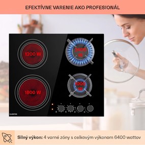 Klarstein MultiChef 4, kombinovaná plynová varná doska, 4 zóny, plyn/sklokeramika