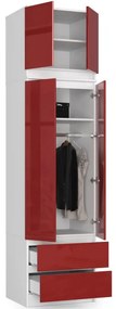 Skriňa s nadstavcom S 60 cm 2D 2SZ CLP biela / červená, lesk