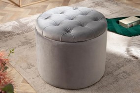 Okrúhly taburet Umea s úložným priestorom zamat strieborná 50cm