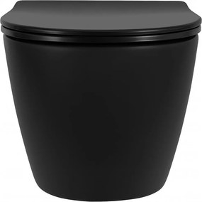 Rea Carlo Mini Tornado NF, závesná WC misa 490x365x350mm + toaletné sedadlo, čierna matná, REA-C3000