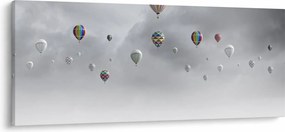 Obraz - Balóny nad tehlovou stenou (120x50 cm)