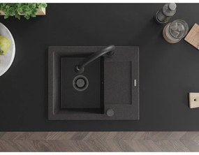 Mexen Enzo, 1-komorový granitový drez 576x465x174 mm a drezová batéria Elia, čierna škvrnitá, 6506-76-670101-70-B