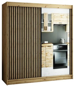 Skriňa Lamelo 2 200 Dub Artisan/čierna/Zrkadlo