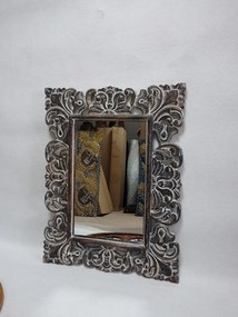 Zrkadlo TULIP hnedá tmavá, 80x60 cm, exotické drevo, ručná práca