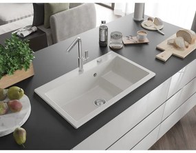 Mexen Omar, 1-komorový granitový drez 800x480x210 mm, chrómový sifón, biela, 6520801005-20