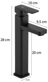 Erga Seto, vysoká umývadlová batéria h-280, čierna matná, ERG-YKA-BU.SETO-36-BLK