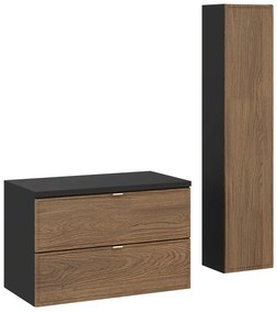 Kúpeľňová zostava s doskou a skrinkami Talia Casella 80 cm čierny mat/dub casella