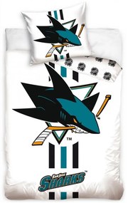 Hokejové posteľné obliečky NHL San Jose Sharks - biele - 100% bavlna, perkál - 70 x 90 cm + 140 x 200 cm