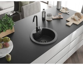 Mexen Diego, granitový drez 488x488x167 mm, 1-komorový, čierna-škvrny s čiernym sifónom, 6512481000-76-B