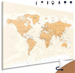 Obraz na korku mapa sveta s nádychom do béžova